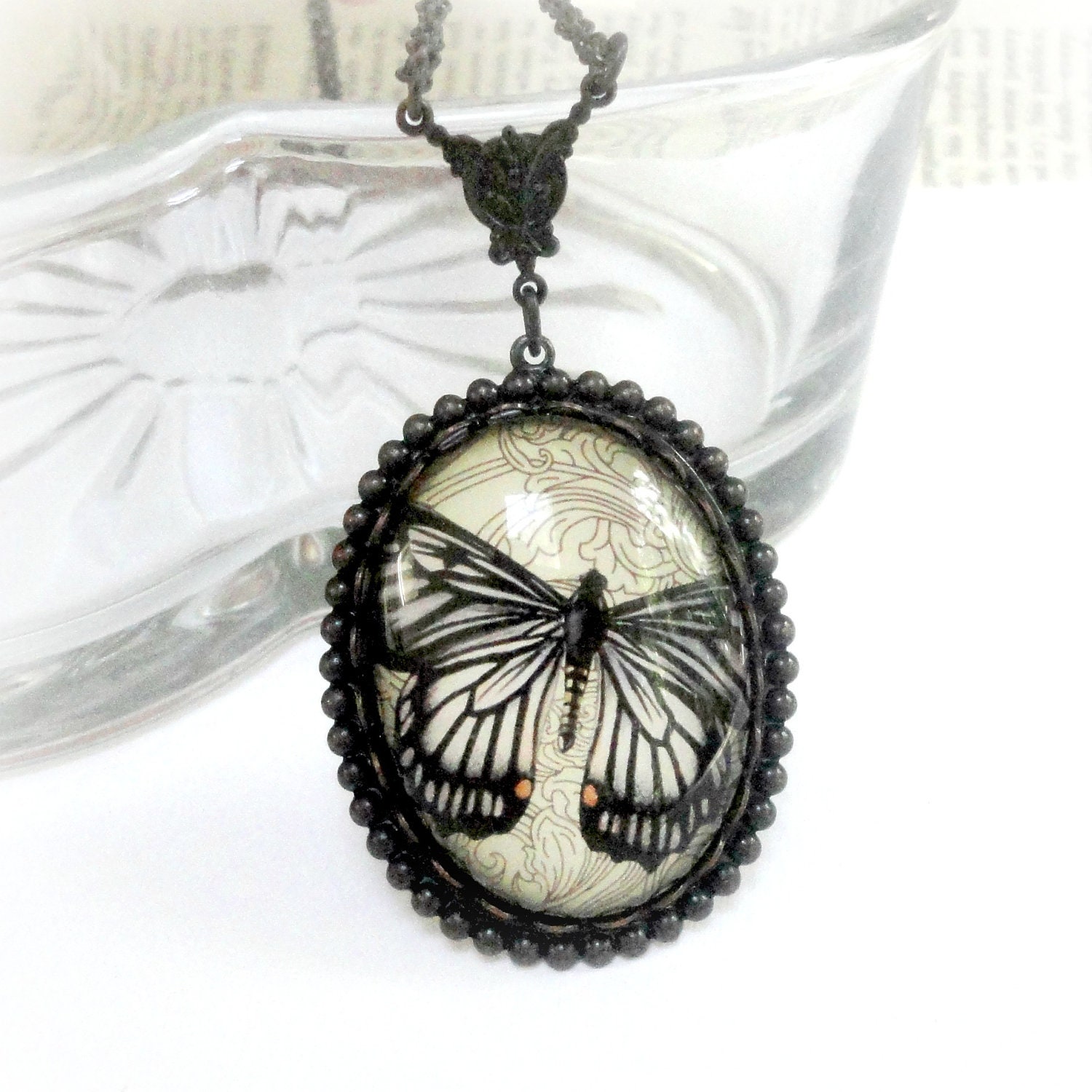 Butterfly Necklace Victorian Pendant Necklace Black Butterfly Victorian Jewelry Butterfly Jewelry