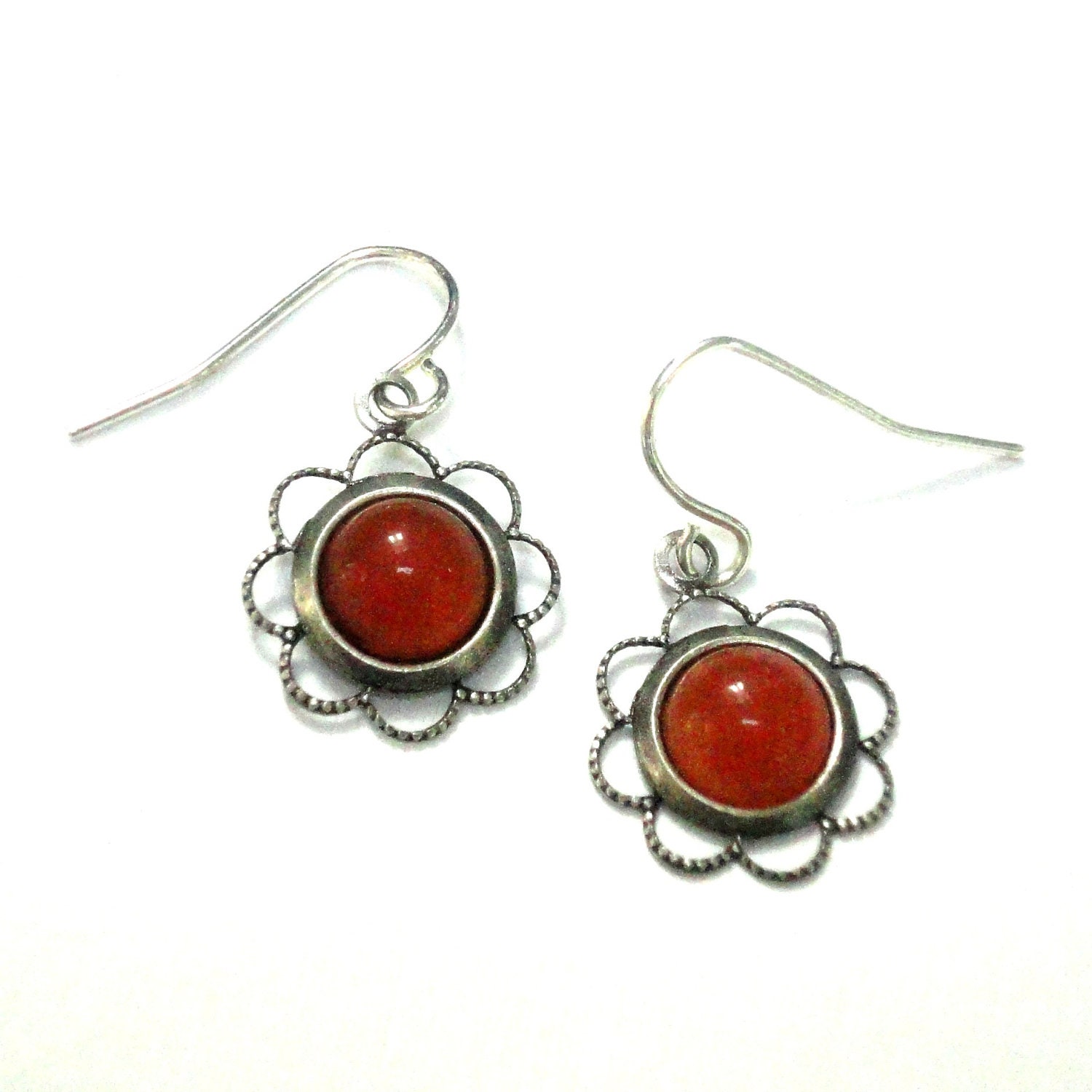 Orange Earrings Sterling Silver Melon Glass Earrings Tangerine Pumpkin Apricot Orange Drop Earrings