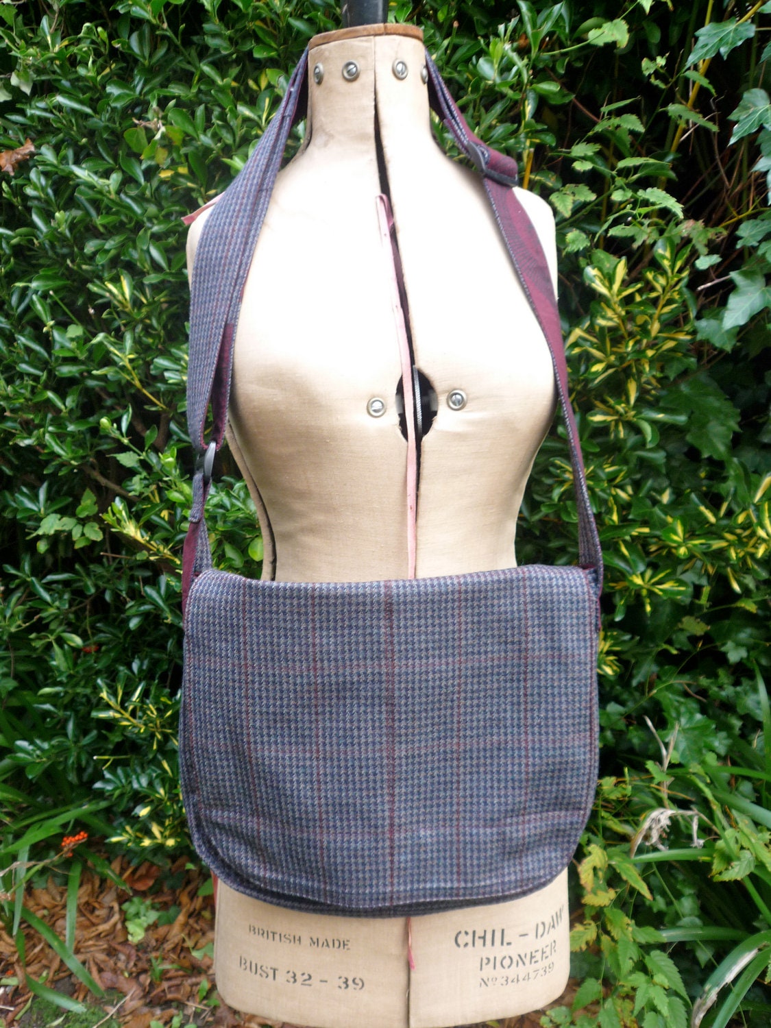 Upcycled Tweed and Cotton messenger bag