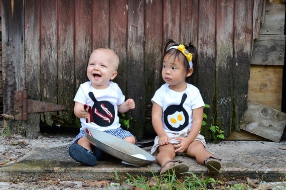 Bacon and Eggs Twin or Sibling Set - Bodysuits