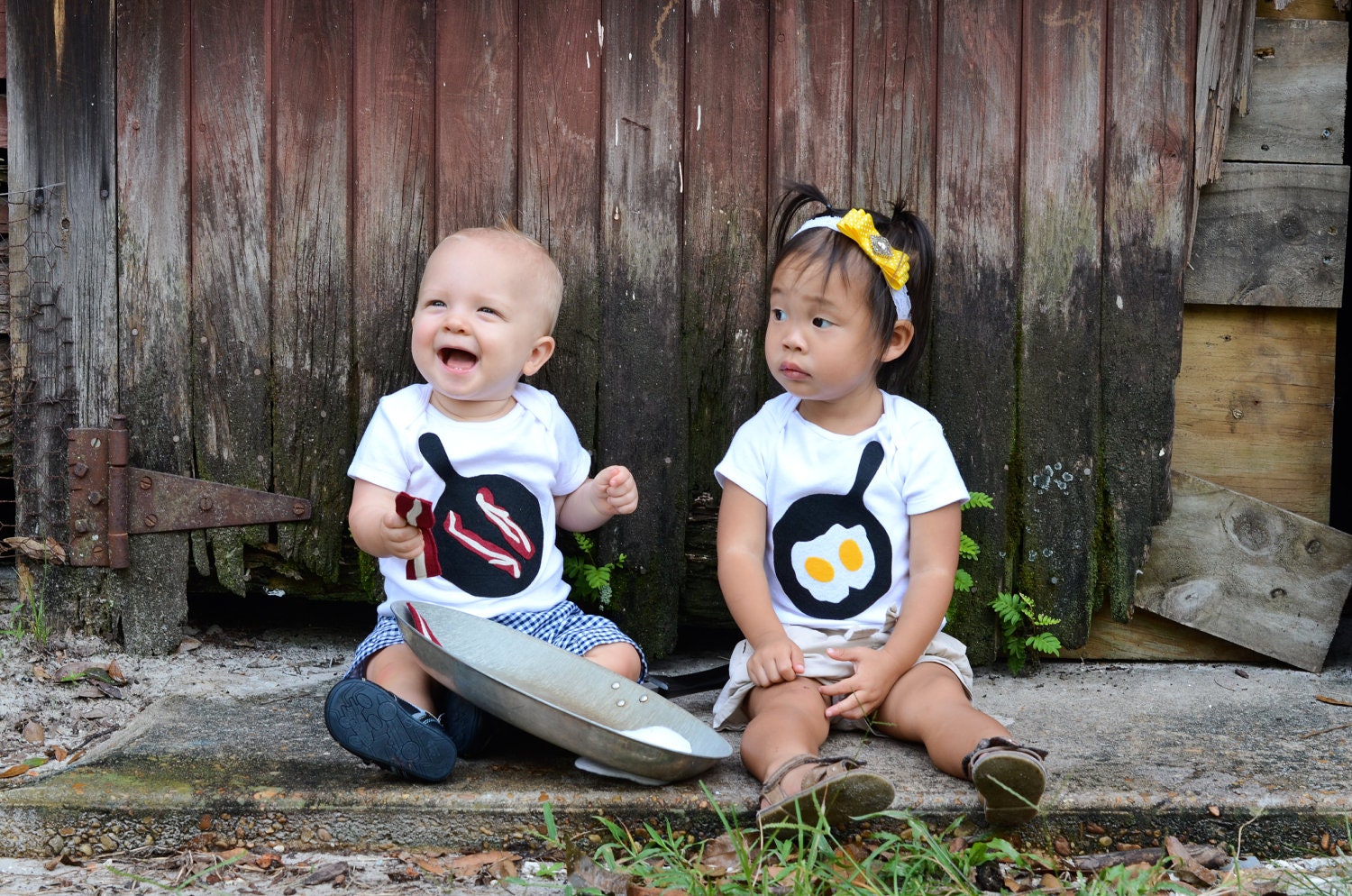 Bacon and Eggs Twin or Sibling Set - Bodysuits