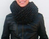 Chunky Infinity Scarf, Loop Scarf Cowl, Circle Scarf, Men and Women - Dark Gray, Colour Flecks