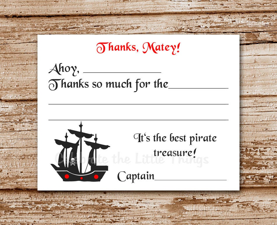 SET of 12 Kids PIRATE Fill-In Thank You Cards : Pirate Ship Il_170x135