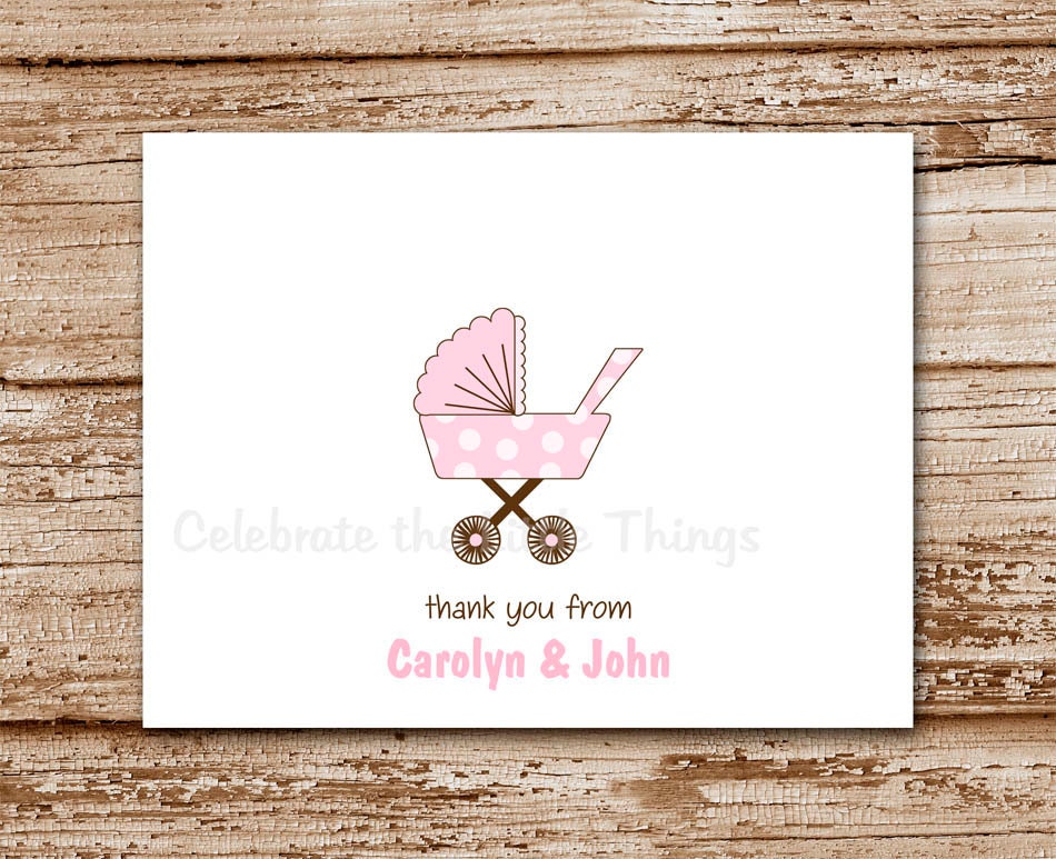 SET of 8 Baby BOY, Baby GIRL Thank You NoteCards : stroller, carriage, color choices, note cards, personalized stationery Il_570xn