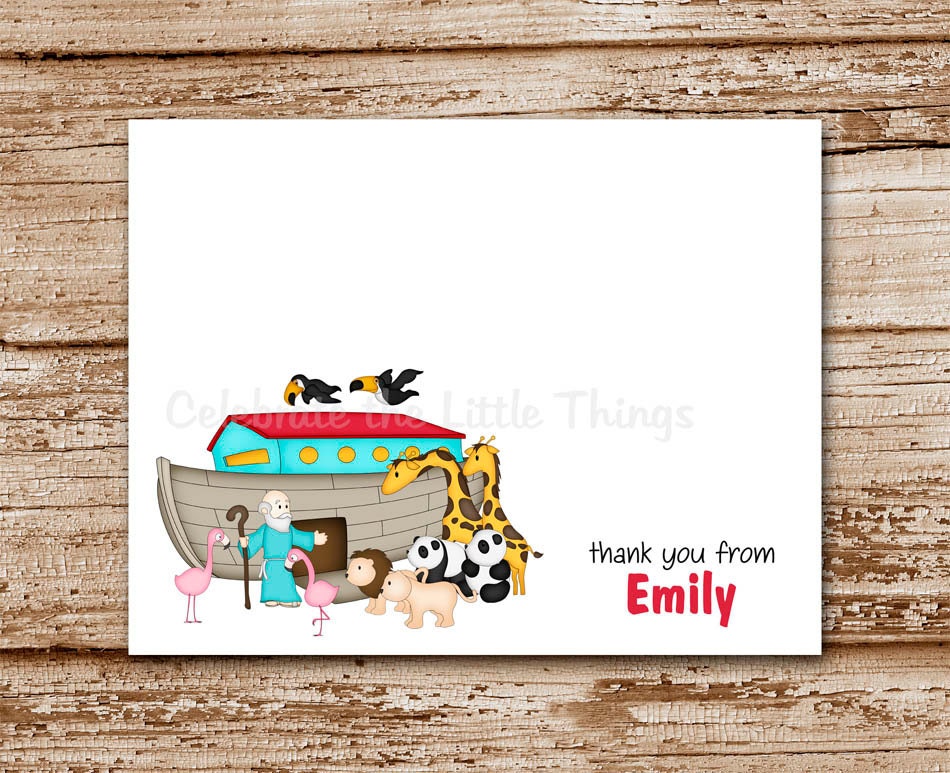 SET of 8 NOAH'S Ark Thank You Note Cards : personalized stationery, notecards Il_570xn