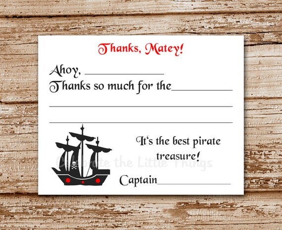 SET of 12 Kids PIRATE Fill-In Thank You Cards : pirate ship Il_570xn