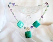 Rainbow fluorite necklace, fine jewelry statement amazonite pendant solid sterling silver