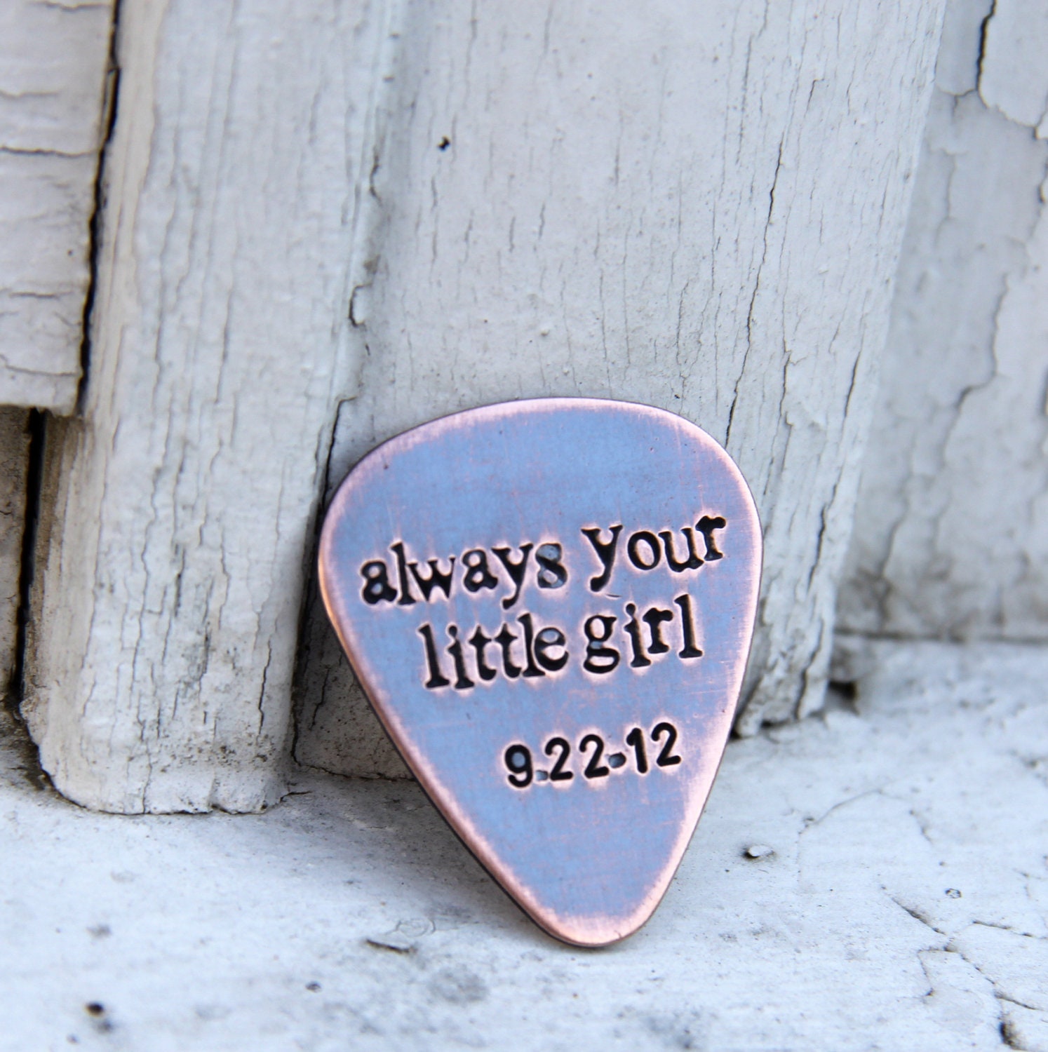 Custom Guitar Pick in Handstamped Copper - Perfect for Graduate, Dad, Husband, or Grandpa
