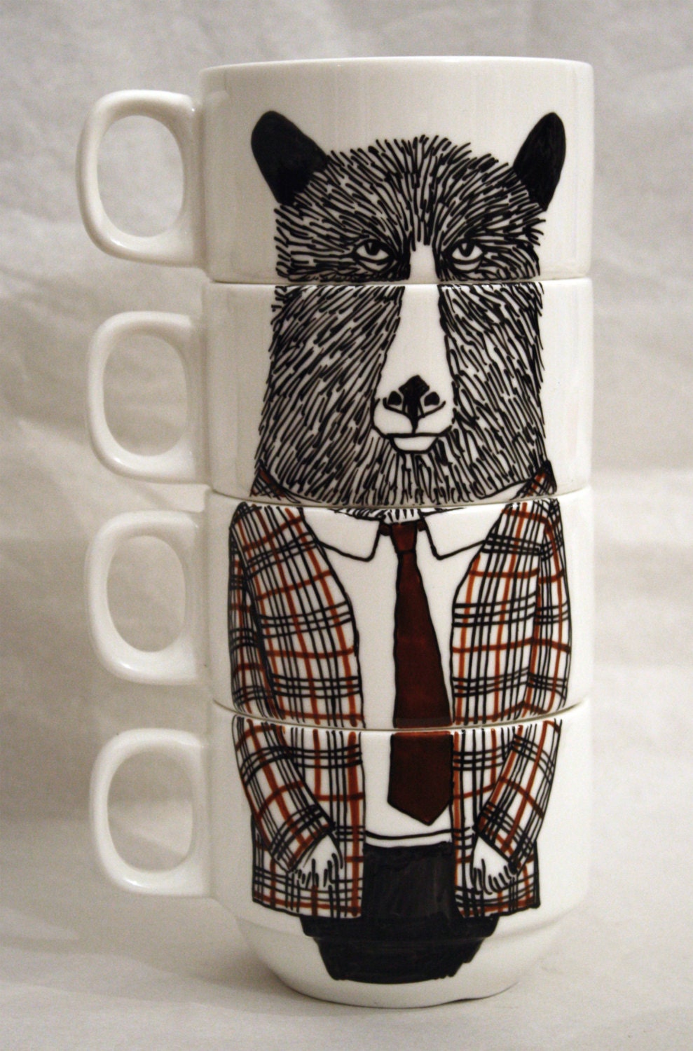 Hand painted set of 4 Coffee cups - Geography Teacher
