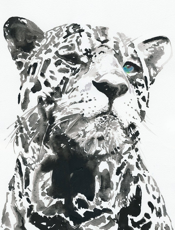 Print of watercolour painting. Titled  - leopard 3