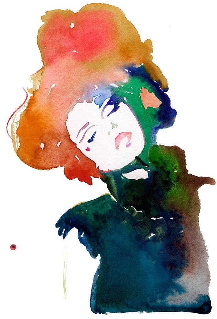Watercolor Painting, Print of Watercolor Painting, Print of Fashion Illustration. Titled: Modelink 5