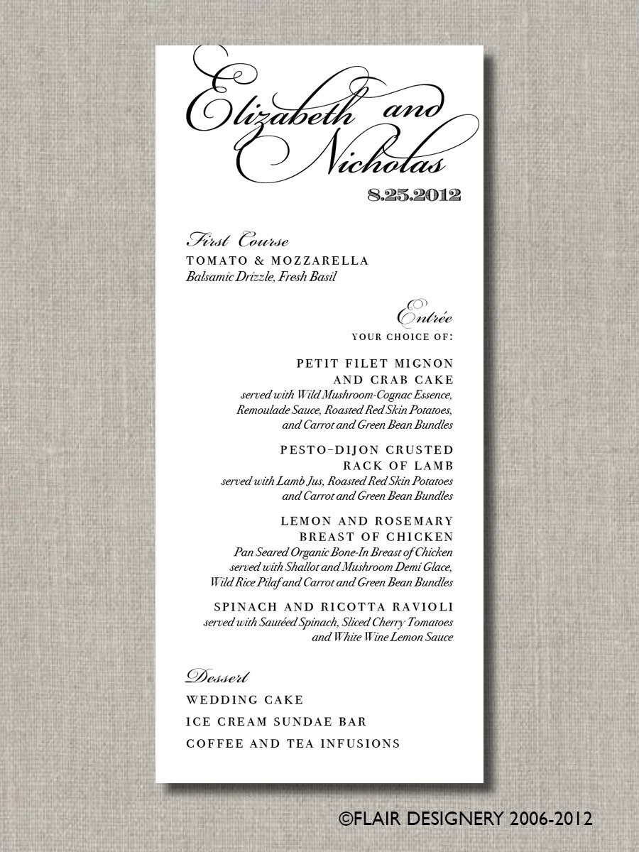 Set of 50 Menus for Weddings, Events, Parties and More - Signature Wedding Collection - by Flair Designery Il_570xn