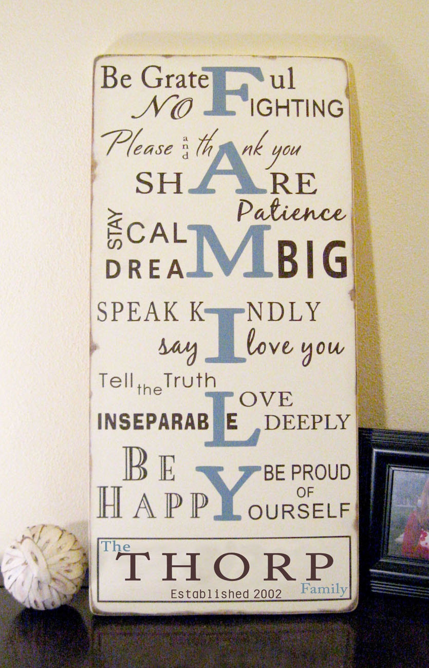 FAMILY RULES- Customize with your name and date - Typography Word Art Sign on wood- Distressed