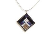 Mosaic Jewelry Stained Glass necklace diamond shape mosaic pendant silver mirrored tile and black, copper purple and teal stained glass