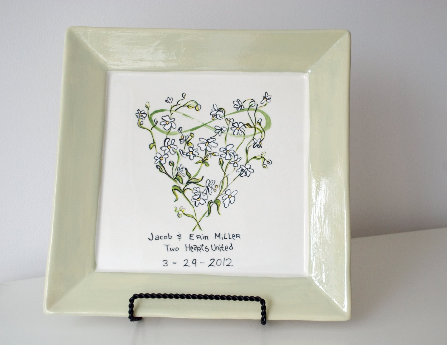 Eternal Love Wedding Anniversary Platter - Baby's Breath - Ceramic Dish - Kitchen - Bride & Groom Gift - Romantic - Made to Order - Custom