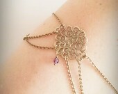 Armlet Slave Bracelet Upper Arm Bracelet Boho Upper Arm Cuff Chain Arm Band Floral Center Purple Bohemian Drape Arm Jewelry