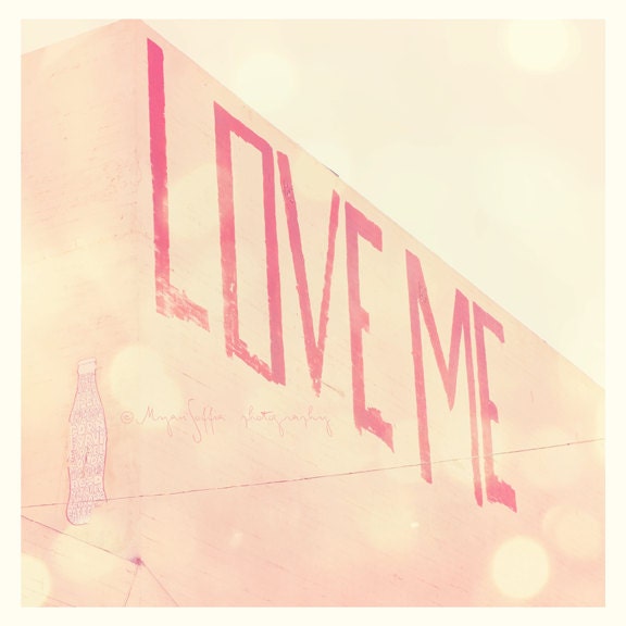 photography, love me, pink urban city art, text, quote LA red letters, dreamy romantic fine Valentines art print
