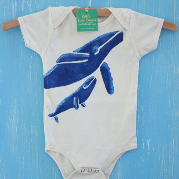 humpback whale and baby calf tshirt or onesie, organic and handpainted for baby and toddler