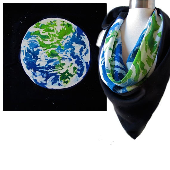 Square silk scarf -Hand dyed silk -  Wall hanging - Wearable art -Mother Earth - Gift for Nature Lover - Accessories