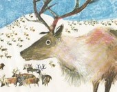 Reindeer illustration Brian Wildsmith nursery decor animal decor winter wonderland snow