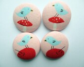 4 blue birds fabric covered buttons 1 1/8 inches gift love