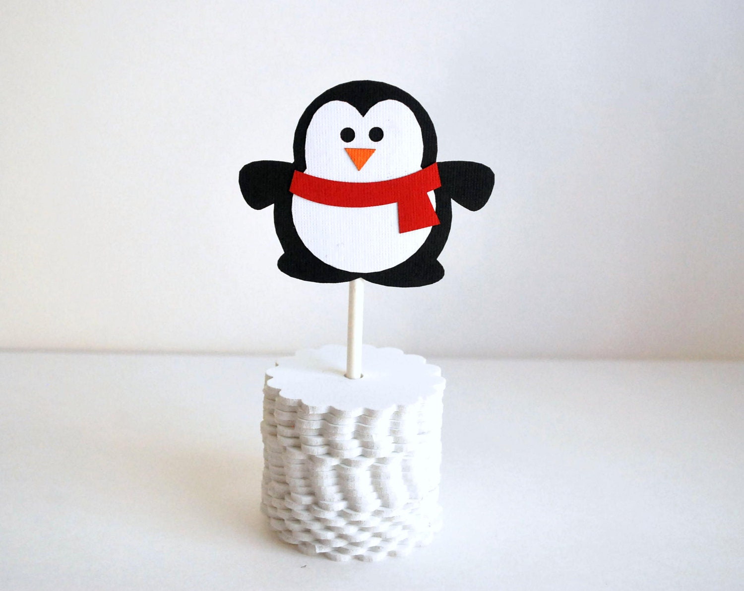 DIY SET 12 Red Scarf  Penguin Cupcake toppers, all you need to create 12 Penguin Cupcake toppers A271