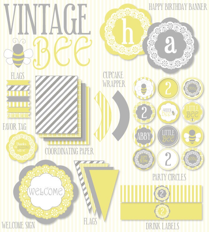 Bee Party PRINTABLE Birthday Full Collection by Love The Day Il_570xn