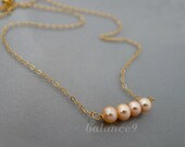 Row of pearls necklace, small peach pearl delicate line, 14k gold filled, everyday jewelry, bridesmaid gift wedding, by balance9