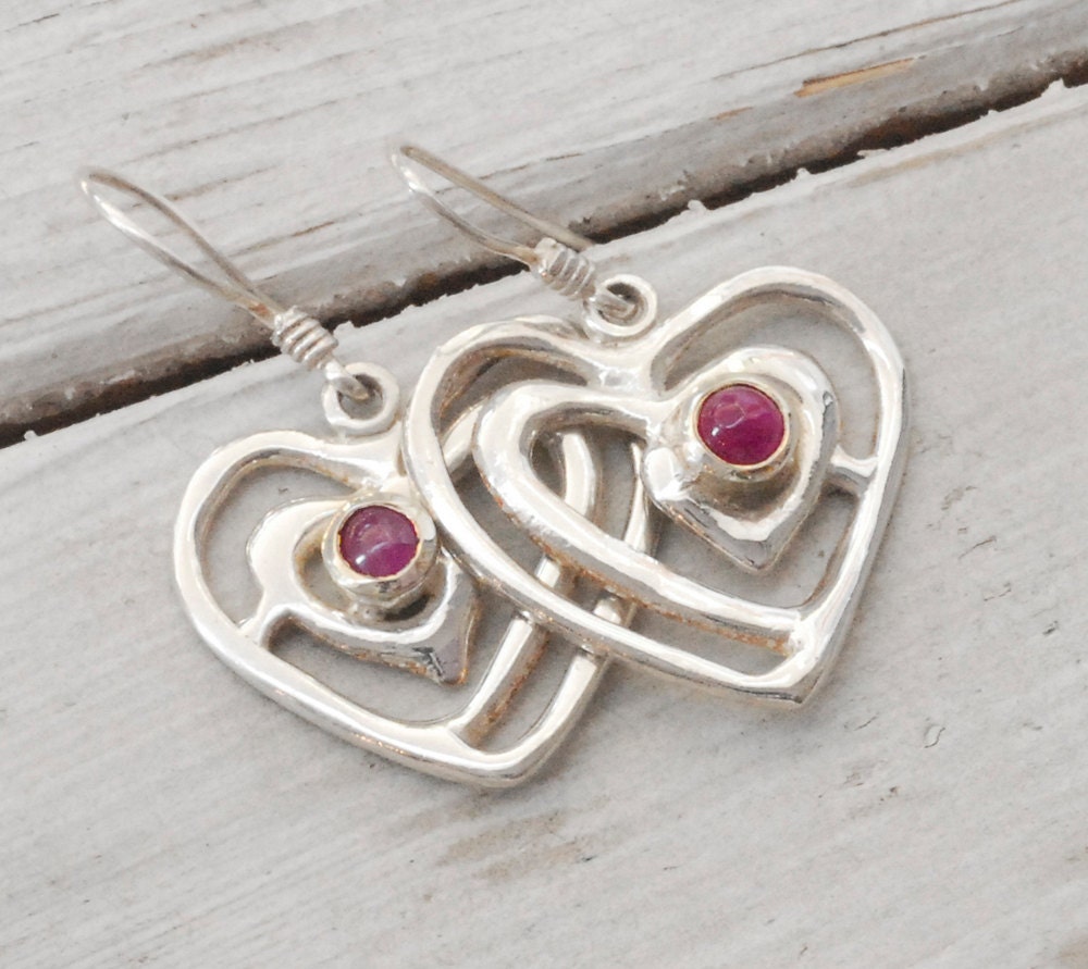 Earrings - Sterling Silver and Ruby - Heart Earring