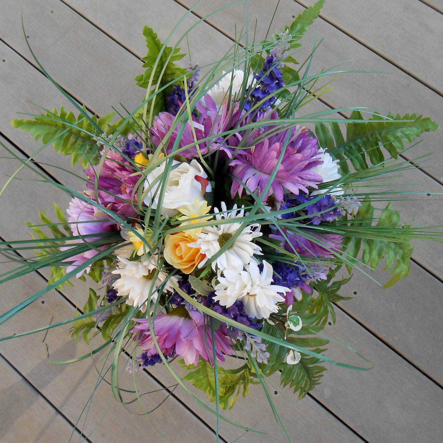 MEADOW MEDLEY Mixed Wildflower and Gerbera Rustic Country Garden Bridal Wedding Bouquet and Bout ready to ship