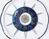 Mid Century Blue and Silver Signed Glass Serving Platter Large on Etsy by the EdibleComplex