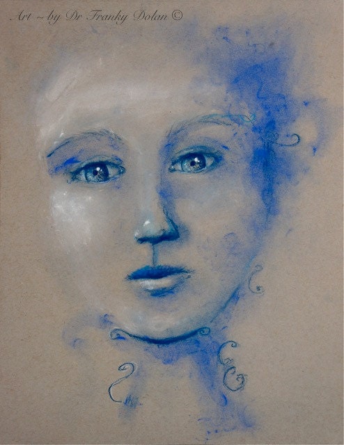 Blue Dust - 19x13 Fine Paper Large Print of Original Painting Award - Winning Fae Factory Steampunk Chic Eco Artist, Dr Franky Dolan