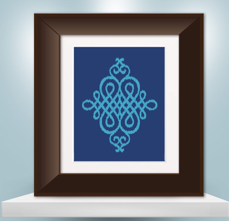 Ikat Swashes in Turquoise and Navy Blue - Set of 3 Matted Prints