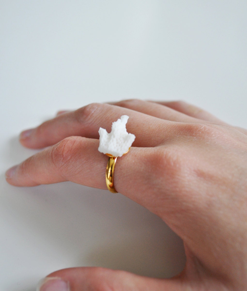Coral piece cocktail ring with adjustable band