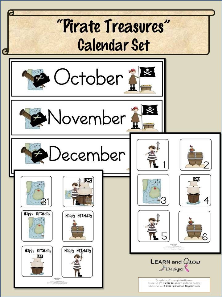 Pirate Treasures Printable Calendar Set