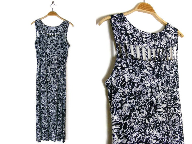90s Cut Out Cage Floral Maxi Dress Sz m - l