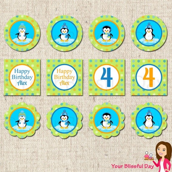 PRINTABLE Personalized Boy Penguins Party Circles Il_570xn