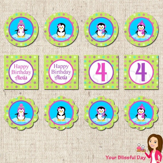 PRINTABLE Personalized Girl Penguins Party Circles Il_570xn
