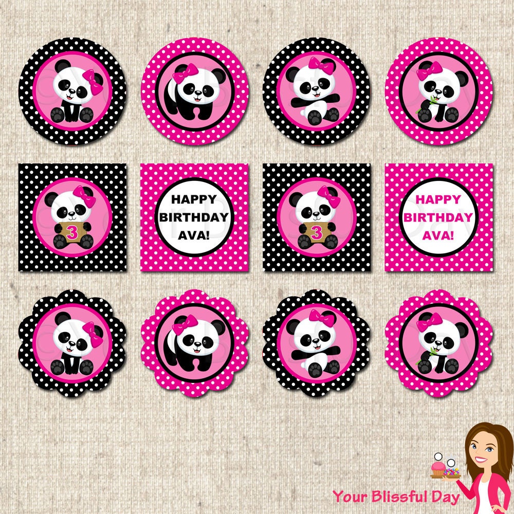 PRINTABLE Girl Panda Party Circles (Personalized) Il_570xn