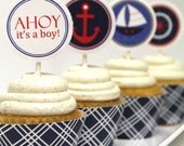 Nautical Cupcake Toppers & Cupcake Wraps - set of 12 - four styles Il_170x135