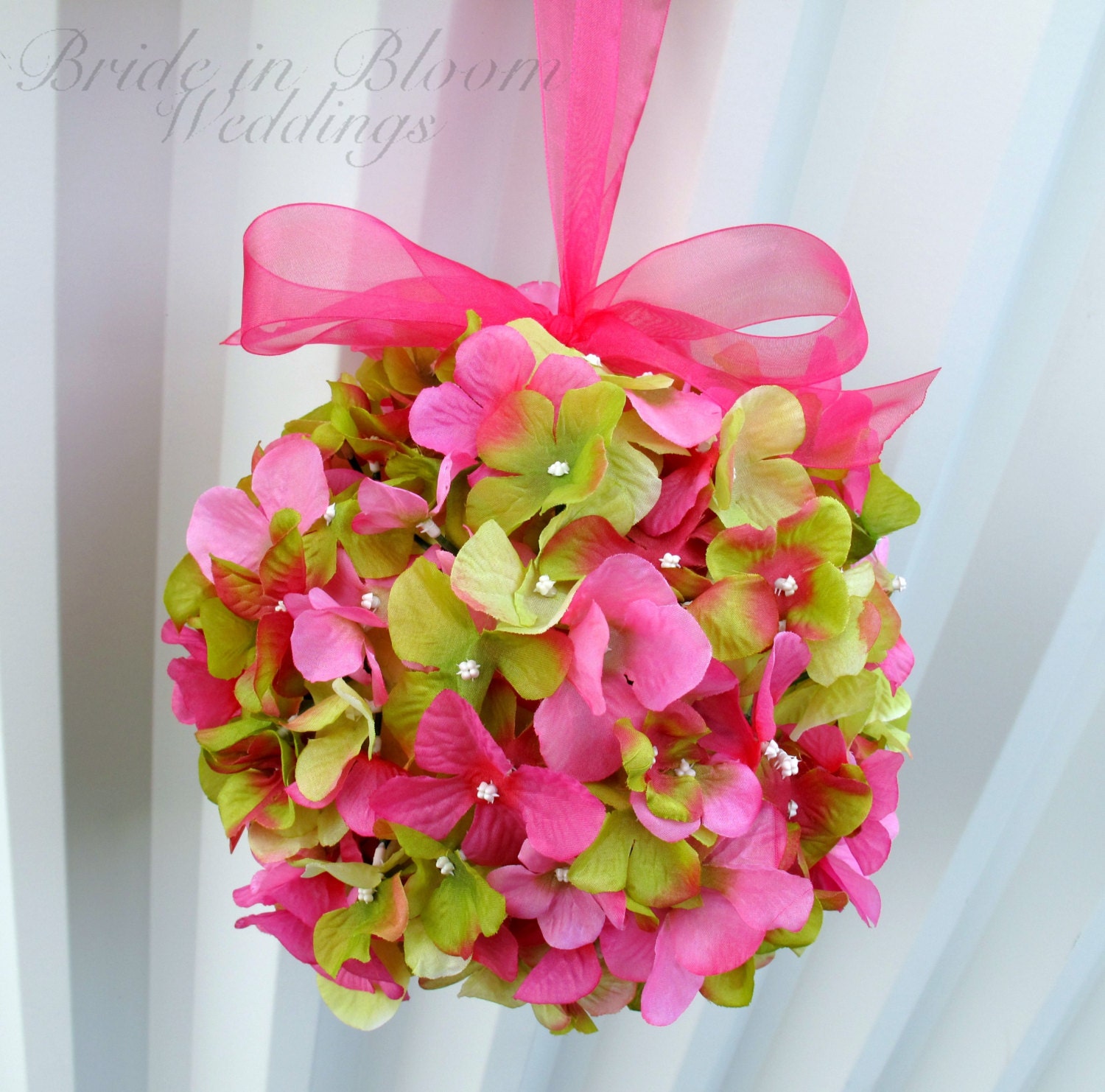 Pomander Flower girl kissing ball Wedding flower ball, Hot pink green Wedding decoration