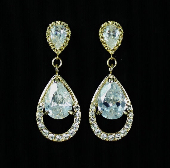 Gold Bridal Chandelier Earrings, Crystal Teardrop Earrings, Gold Bridal Jewelry, Wedding Jewelry, JASMINE