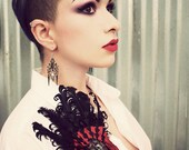 Miyu Decay Noir Filigree Brooch/Fascinator Red Dupioni Silk