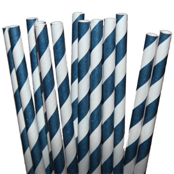 Stripe Navy Blue Party Paper Straws - Cake Pop Sticks - Pixie Sticks - Qty 25 Il_570xn