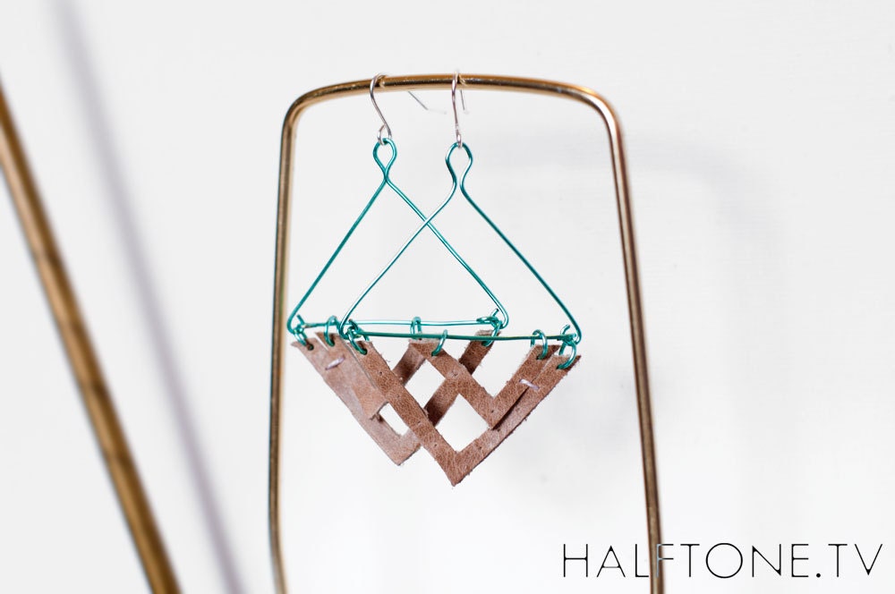 Aqua Chevron Arrow Earrings - Turquoise Wire Asymmetrical Earrings