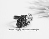 925 Sterling Silver Flowers Thumb Ring Antiqued Spoon Ring Silver Gift for Her Oxidized Victorian Ring