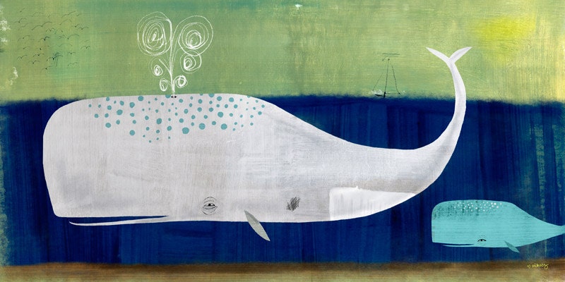 Two Whales Print: 16" x 8"