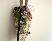 needlepoint pouch bag with grey leather stap, one of a kind, hand embroidered, hand made