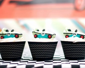 Birthday Cupcake Wrapper from the Vintage Classic Car Birthday DIY Printable Collection by Spaceships and Laser Beams