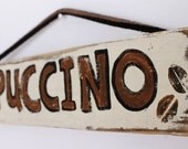 Cappuccino Coffee Sign Wooden with Chocolate Mocha Design on Reclaimed Distressed Wood Coastal Vintage Style Rustic Party Decor